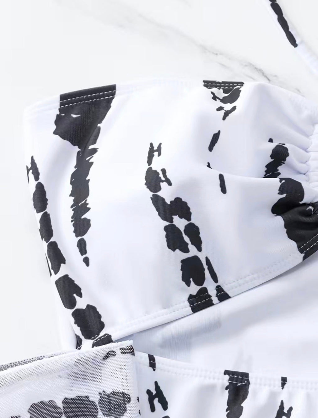 White & Black Tie-Dye Cutout One-Piece Swimsuit