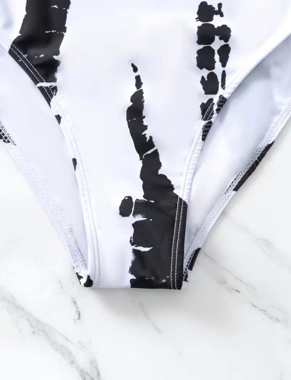 White & Black Tie-Dye Cutout One-Piece Swimsuit