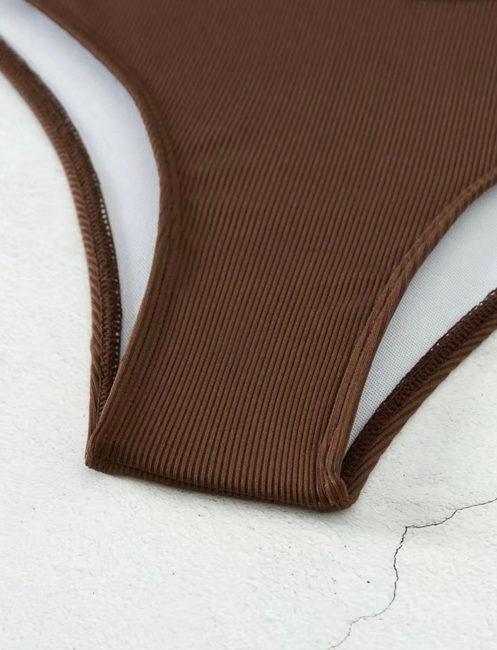 Brown Cutout Ribbed One-Piece Swimsuit
