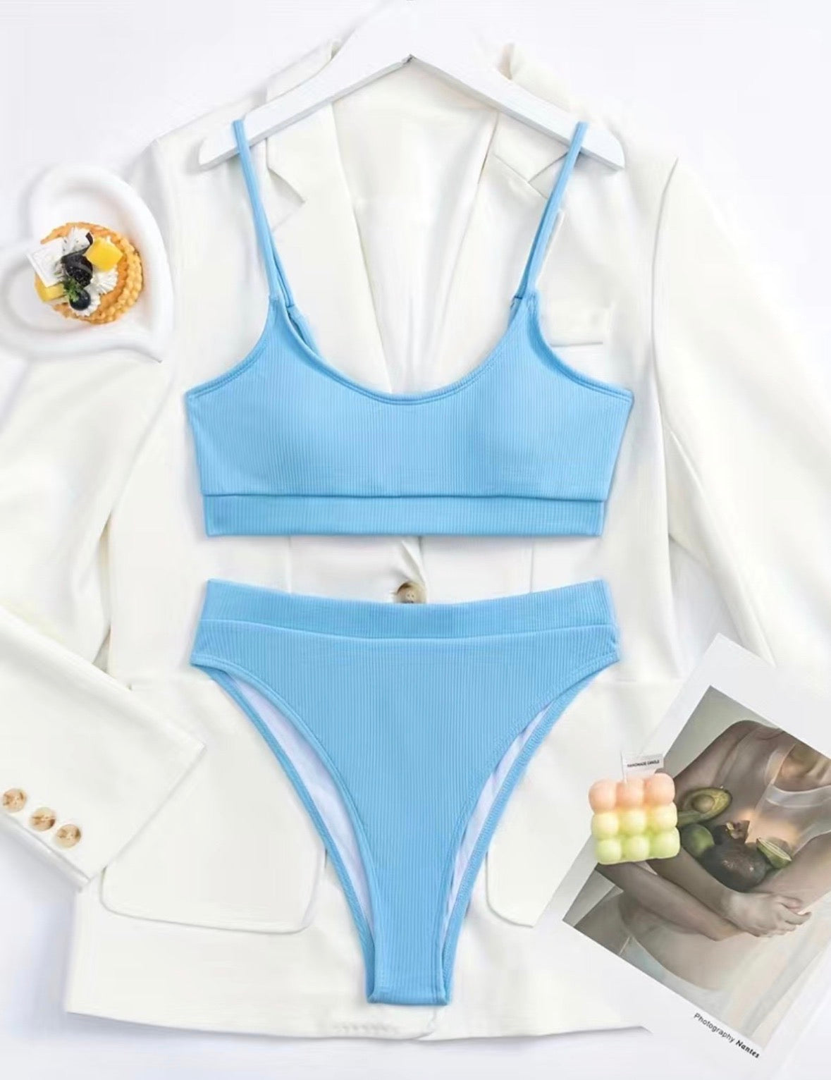 Ribbed Light Blue Bikini Se