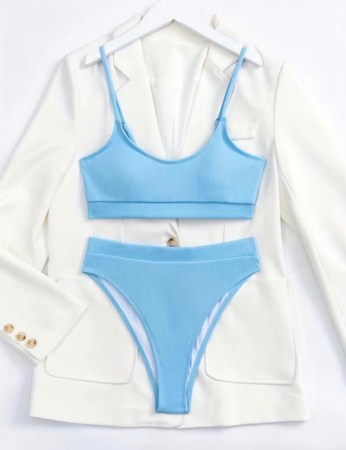 Ribbed Light Blue Bikini Se