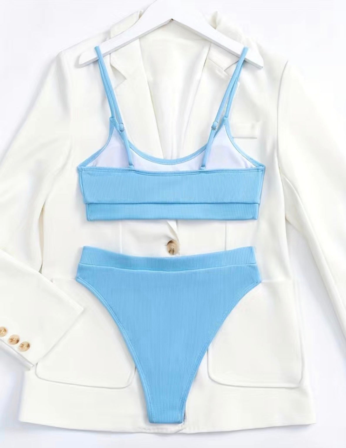 Ribbed Light Blue Bikini Se