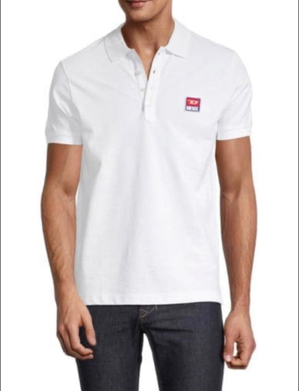 Diesel Men's White Polo Shirt with Chest Logo