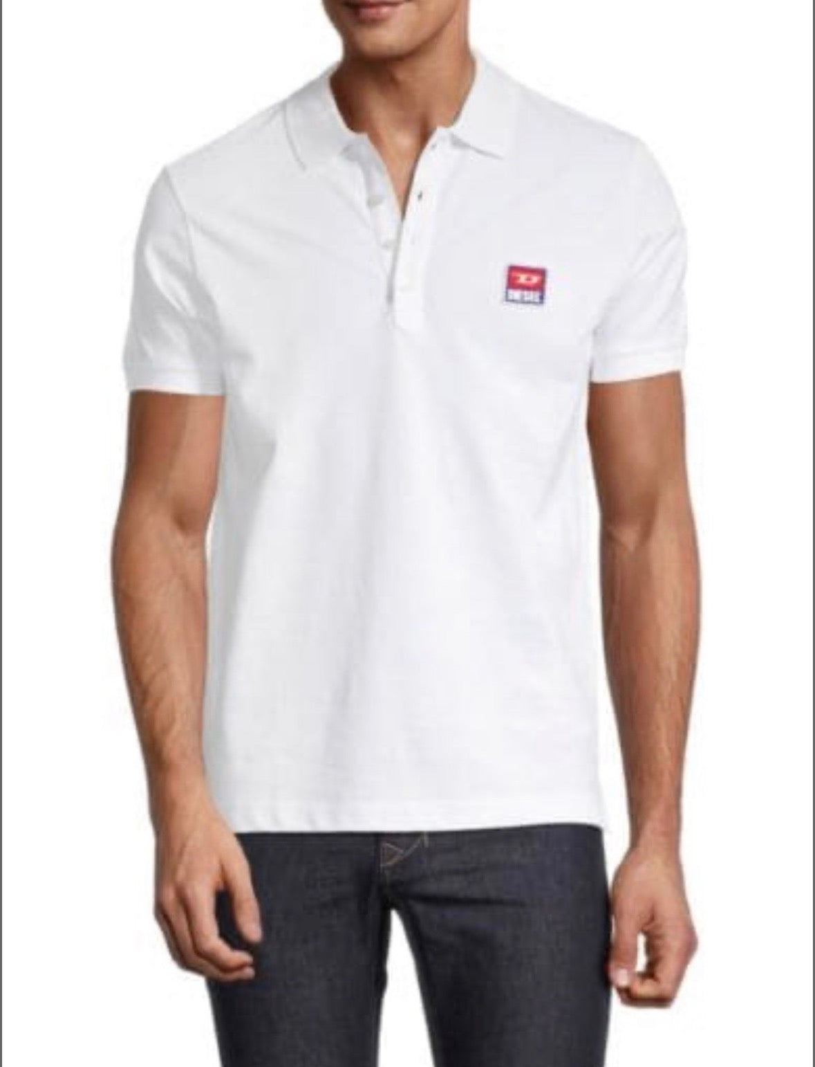 Diesel Men's White Polo Shirt with Chest Logo
