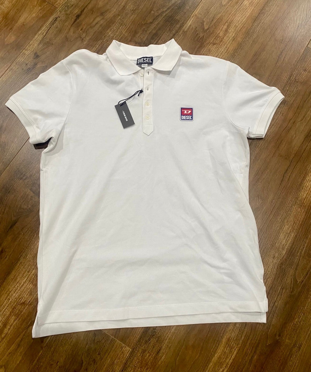Diesel Men's White Polo Shirt with Chest Logo