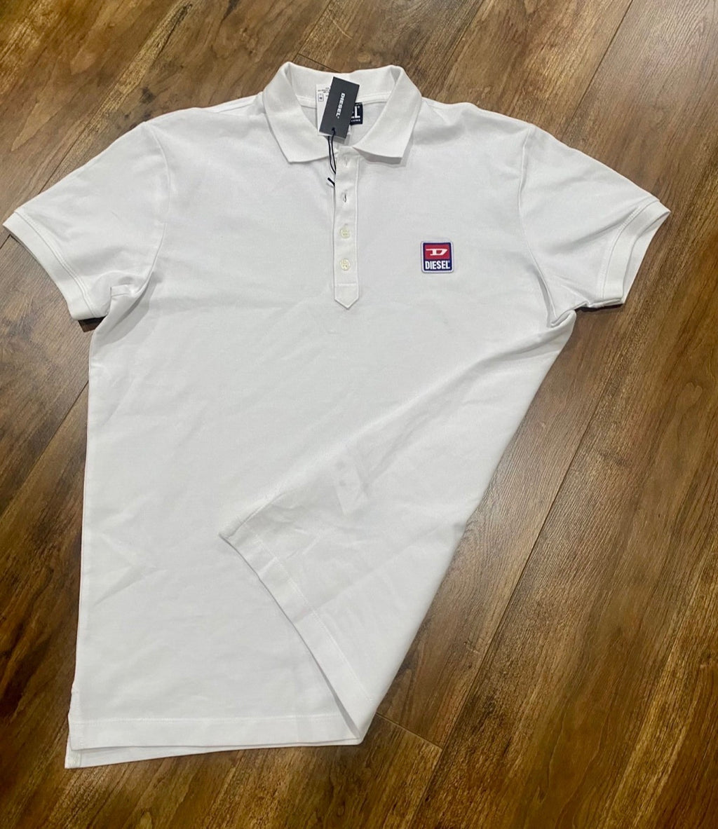 Diesel Men's White Polo Shirt with Chest Logo