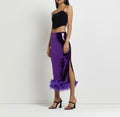 Purple Sequin Midi Skirt with Feather Hem