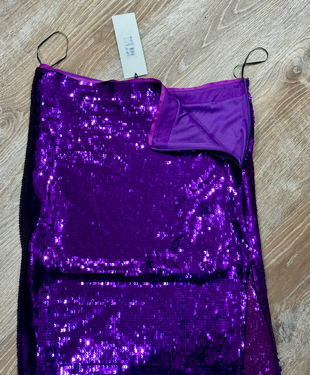 Purple Sequin Midi Skirt with Feather Hem