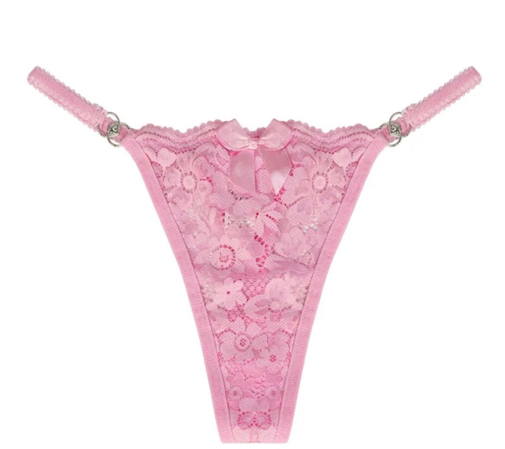 Premium satin Lace Trim Thong Panty