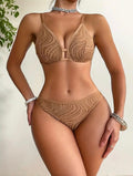 Women’s Tan Lace Lingerie Set