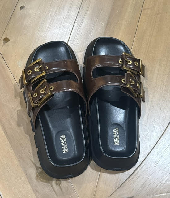 Michael Kors colby burnished leather flat sandals